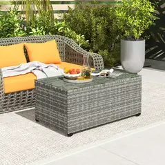 Outsunny 90 x 50cm Glass-Top Rattan Side Table - Light Grey - 2