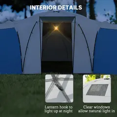 Outsunny 6-9 Man Tent with Bedrooms and Living Room, Accessories Included, Blue - 6