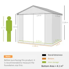 Outsunny 7.9ft x 6.2ft Aluminium Frame Rust Resistance Waterproof Shed, with Galvanised Foundation - Light Grey - 3