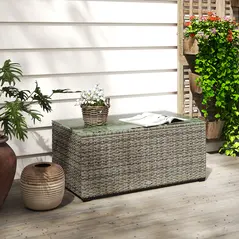 Outsunny 90 x 50cm Glass-Top Rattan Side Table - Dark Grey - 9