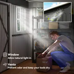 Outsunny 8.5 x 6ft Storage Shed Galvanised Steel Garden Shed, Metal Shed with Foundation Kit, Window, Lockable Wide Doors and Air Vents for Outdoor Patio, Dark Grey - 6