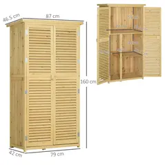 Outsunny 87 x 47 x 160cm Wooden Garden Shed, Sheds & Outdoor Storage with Asphalt Roof and 2 Lockable Doors, Natural - 3