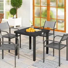 Outsunny 78 cm Garden Dining Table for 4 People, Square Outdoor Coffee End Side Table with Aluminium Legs, Black - 2
