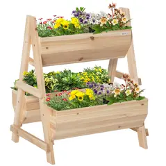 Outsunny 68cm x 57.5cm x 80.5cm 51L Wood Raised Garden Bed, Outdoor Planter Box with Stand, Nonwoven Fabric for Vegetables, Herbs, Flowers, Natural - 1