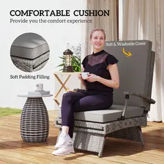 Outsunny 80° Reclining Rattan Lounger - Grey - 7