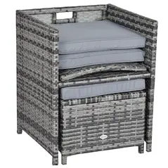 Outsunny 8-Seater Rattan Dining Set Garden Furniture Cushion Seat Woven Rattan Grey - 9