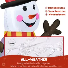 Outsunny 6FT Christmas Inflatables Snowman & Penguins with Built-in LED Lights and Flashing Projector Light, Blow Up Christmas Inflatable Decoration for Indoor Outdoor Decor, Garden - 7