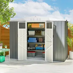 Outsunny 8 x 4 ft Metal Garden Shed, Garden Storage Shed with Window, 4 Vents and Lockable Door, Waterproof Galvanised Steel Tool Storage Shed, Light Grey - 2