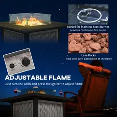 Outsunny 81 x 81cm 50,000 BTU Gas Fire Pit Table - Grey - 6