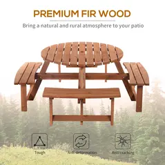 Outsunny 8-Seater Wooden Picnic Set-Fir Wood - 6