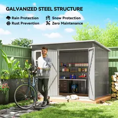 Outsunny 8.5 x 6ft Storage Shed Galvanised Steel Garden Shed, Metal Shed with Foundation Kit, Window, Lockable Wide Doors and Air Vents for Outdoor Patio, Light Grey - 4