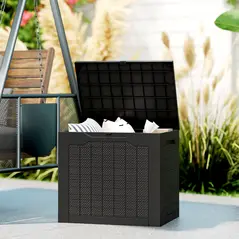 Outsunny 93L Plastic Garden Storage Box, Outdoor Storage Box with Handles, Waterproof Outdoor Storage Container, Black - 2