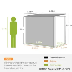 Outsunny 7.6 x 4ft Garden Metal Shed, Outdoor Storage Shed with Window, 2 Vents and Lockable Door for Garden, Patio, Dark Grey - 3