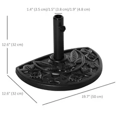 Outsunny 9kg Cement Concrete Half Round Parasol Base Umbrella Stand Garden Outdoor Accessories - Adjustable Coupler Suitable Umbrella Rod: Φ3.5cm, Φ3.8cm, Φ4.8cm - 3