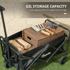 Outsunny 62L Festival Trolley on Wheels, Garden Folding Trolley Cart, 120kg Heavy Duty Collapsible Folding Wagon with Adjustable Handle and Carrying Bag for Beach, Camping, Festival, Black - 4