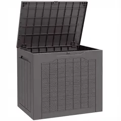 Outsunny 93L Plastic Garden Storage Box, Outdoor Storage Box with Handles, Waterproof Outdoor Storage Container, Brown - 1