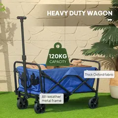 Outsunny 62L Festival Trolley on Wheels, Garden Folding Trolley Cart, 120kg Heavy Duty Collapsible Folding Wagon with Adjustable Handle and Carrying Bag for Beach, Camping, Festival, Blue - 5