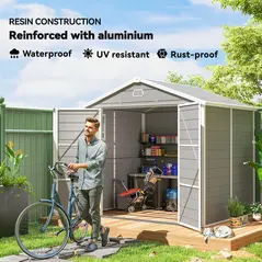 Outsunny 7.9ft x 6.2ft Aluminium Frame Rust Resistance Waterproof Shed, with Galvanised Foundation - Light Grey - 4