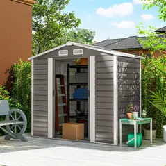 Outsunny 7 x 4ft Garden Shed, Easy to Assemble, Upgraded Galvanised Steel Frame with Foundation Kit, Double Doors with Lock, Outdoor Metal Shed with Vents and Gloves, Garden Storage Shed, Light Grey - 2
