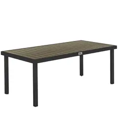 Outsunny Aluminium Outdoor Garden Dining Table for 8 People, Faux Wood Top, for Garden, Patio, 190 x 90 x 74cm, Brown - 1