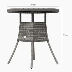Outsunny 70 cm Wood-Effect Rattan Garden Table - Grey - 3