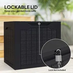 Outsunny 93L Plastic Garden Storage Box, Outdoor Storage Box with Handles, Waterproof Outdoor Storage Container, Black - 6