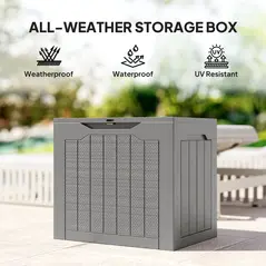Outsunny 93L Plastic Garden Storage Box, Outdoor Storage Box with Handles, Waterproof Outdoor Storage Container, Khaki - 7