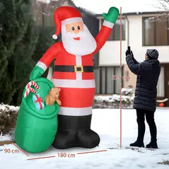 Outsunny 9ft/275 cm Christmas Inflatable Santa with Bear Sack, Giant Christmas Blow Up Decoration with Built-in LED Lights for Garden, Indoor Outdoor Home Decor - 3