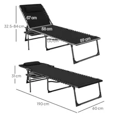 Outsunny Five-Position Reclining Sun Lounger - Black - 3