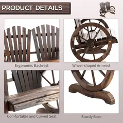 Outsunny Fir Logs Love Seats with Wheel-Shaped Armrests, Large Load-Bearing Chair, Natural Wood Grain - 6