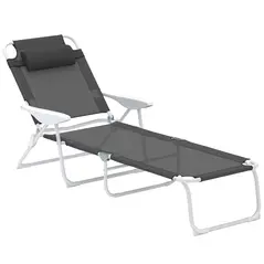Outsunny Foldable Lounge Chair with 4-Level Adjustable Backrest & Headrest - Charcoal Grey - 1