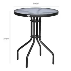 Outsunny Bistro Coffee Table Outdoor Tempered Glass Top Table Garden Round Dining Table - 60cm Diameter - 3