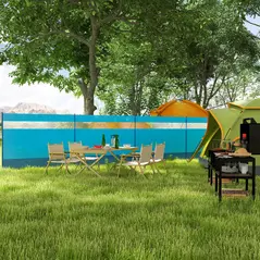 Outsunny Camping Windbreaker with Clear Windows, Carry Bag and Steel Poles, for Beach Caravan Campervan, 725 x 140cm, Blue - 2