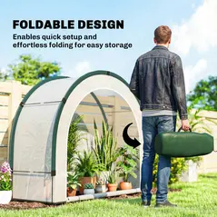 Outsunny Foldable Small Greenhouse, Portable Green House Mini Greenhouse with Zipper Door, PE Base, 200 x 80 x 164 cm, Green - 4