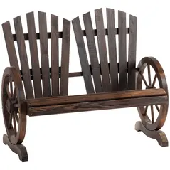Outsunny Fir Logs Love Seats with Wheel-Shaped Armrests, Large Load-Bearing Chair, Natural Wood Grain - 1