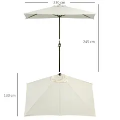 Outsunny Balcony Half Parasol Semi Round Umbrella Patio Crank Handle (2.3 m, Beige)- NO BASE INCLUDED - 3