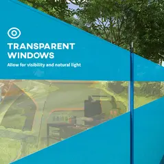 Outsunny Camping Windbreaker with Clear Windows, Carry Bag and Steel Poles, for Beach Caravan Campervan, 725 x 140cm, Blue - 6