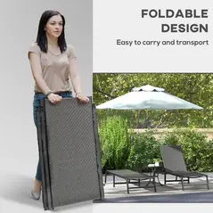 Outsunny Foldable Outdoor PE Rattan Sun Lounger Set of 2, Patio Wicker Recliners Lounge Chair w/ 5-Level Adjustable Backrest, for Poolside, Garden, Grey - 6