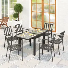 Outsunny Extending Garden Table, Outdoor Dining Table with Aluminium Frame and Tempered Glass Tabletop, 80/160 x 80 x 75 cm, Black and Clear - 2