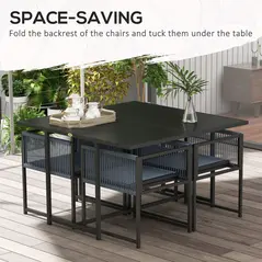 Outsunny Five-Piece Metal Dining Set, with Folding Back Chairs, Dark Grey - 4