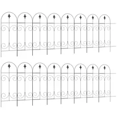 Outsunny Decorative Garden Fencing, 16PCs 44in x 25ft Outdoor Picket Fence Panels, Rustproof Metal Wire Landscape Flower Bed Border Edging, Black - 1
