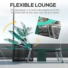 Outsunny Foldable Sun Lounger Set of 2 with Reading Hole, Portable Sun Lounger with 5 Level Adjustable Backrest, Reclining Lounge Chair with Side Pocket, Headrest Pillow, Green - 4