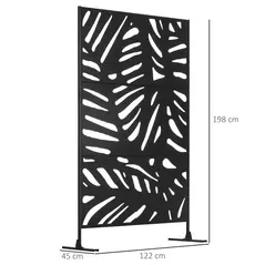 Outsunny Decorative Garden Privacy Screen with Stand, 6.5FT Freestanding Metal Outdoor Divider, Decorative Privacy Panel with Expansion Screws for Garden Pool Hot Tub, Large Leaves Style, Black - 3