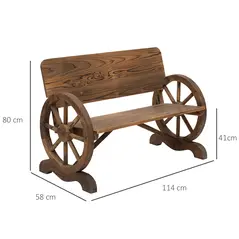 Outsunny Fir Wood 2-Seater Outdoor Garden Wagon Wheel Bench - 3
