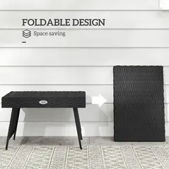 Outsunny Foldable Outdoor Side Table, Rattan Garden Coffee Table with Steel Frame, Space Saving Bistro Garden Furniture for Patio, Balcony, 60 x 41 x 41 cm, Black - 6