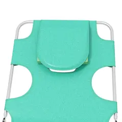 Outsunny Foldable Sun Lounger Set of 2 with Reading Hole, Portable Sun Lounger with 5 Level Adjustable Backrest, Reclining Lounge Chair with Side Pocket, Headrest Pillow, Green - 9