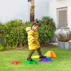 Outsunny Balance Stepping Stones Kids, 6-Piece Starfish Style Non-slip Obstacle Course, Stackable Balance Blocks, Garden Sensory Toys for Toddler 3-8 Years, Indoor Outdoor, Multicoloured - 2