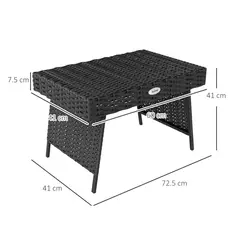 Outsunny Foldable Outdoor Side Table, Rattan Garden Coffee Table with Steel Frame, Space Saving Bistro Garden Furniture for Patio, Balcony, 60 x 41 x 41 cm, Black - 3