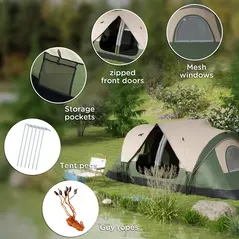 Outsunny Camping Tent for 6-8 Man with 2000mm Waterproof Rainfly and Carry Bag for Fishing Hiking Festival, Dark Green - 9