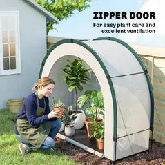 Outsunny Foldable Small Greenhouse, Portable Green House Mini Greenhouse with Zipper Door, PE Base, 200 x 80 x 164 cm, Green - 8